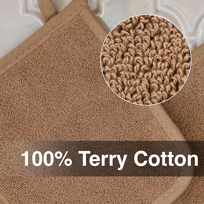 RITZ Terry Potholder & Hot Pad: Unparalleled Heat Resistant, Durable 100% Cotton – Ergonomically Designed for Optimal Grip – Easy-Care Machine Washable – 4-Pack, Mocha Brown