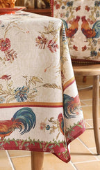 patdrea Designer Linen Red Long Rectangle Tablecloth,Vintage French Animals Pattern Tablecloths,Decoration Floral Table Cover for Kitchen Dining Christmas,Party,Thanksgiving,63"x94"-Townlife E