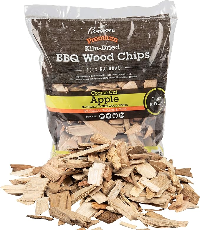 Camerons All Natural Apple Wood Chips for Smoker - 260 Cu. In. Bag, Approx 2 Pounds- Kiln Dried Coarse Cut BBQ Grill Wood Chips for Smoking Meats - Barbecue Smoker Accessories - Grilling Gifts for Men