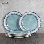 AELS Melamine Dessert Plates Set of 6, 8.5 inch Small Dinner Plates for Indoor and Outdoor Use, Dishwasher Safe, Lightweight Unbreakable, BPA Free, Light Blue