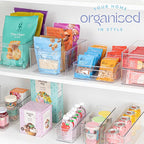 Plastic Food Storage 4 Pack Clear Container Bin with Handles for Organizing Kitchen, Pantry, Refrigerator, Freezer, Pantry, Cabinet, Closet, Bathroom. Stackable 10”x8”x3”