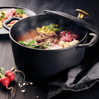 Tramontina Bestow Enameled Cast Iron Dutch Oven Pot with Lid, Round 5.5-quart, Matte Black with Gold Knob
