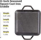 Lodge 11" Cast Iron Square Griddle - Chef Collection - For Indoor & Outdoor Cooking - Superior Heat Retention - Durable Cast Iron - Seasoned Kitchen Griddle