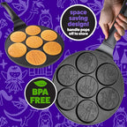 CucinaPro Fantasy Friends Mini Pancake Pan - Nonstick Griddle for Breakfast Magic, Featuring a Princess Castle & More, 7 Unique Flapjacks