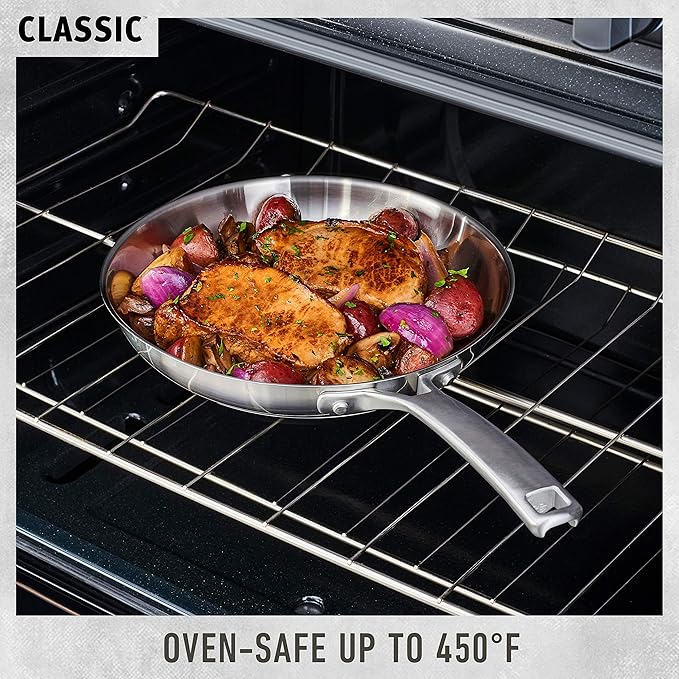 Calphalon Classic Stainless Steel Cookware Set, 10-Piece, Impact-Bonded Aluminum Base, Stay-Cool Handles