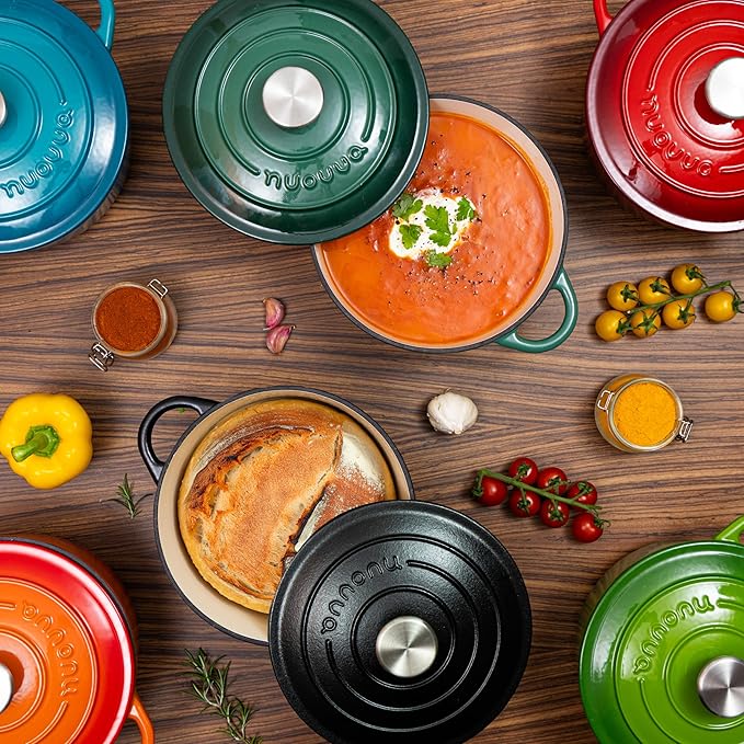 Cast Iron Dutch Oven with Lid – Non-Stick Ovenproof Enamelled Casserole Pot – Sturdy Dutch Oven Cookware – Teal, 7.3-Quart, 30cm – by Nuovva