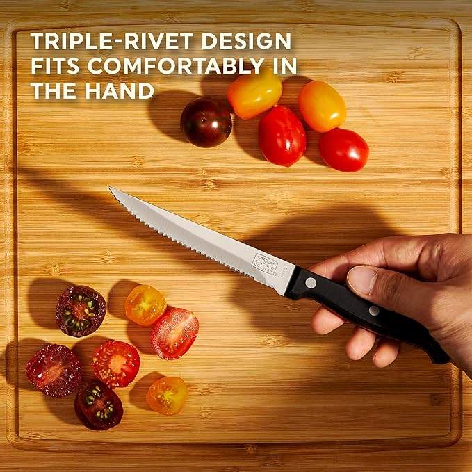 Chicago Cutlery Essentials 4-Piece Serrated Steak Knives, 4.5" Stainless Steel Blades for Effortless Cutting, For Home Kitchen and Professional Use