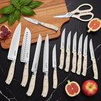 Kuisine Kitchen Chef Knife Set Upgraded,High Carbon Stainless Steel Ultra Sharp Blade Ergonomic Handle,Knife Block Set with Built-in Sharpener,Elegant Gift for Holiday(Acacia Ivory,15PCS)