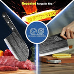 XYJ Authentic Since 1986,Outstanding Ancient Forging, 7.5 Inch Full Tang, Serbian Chefs knife,Chef Meat Cleaver,Kitchen Knives,Set with Leather Sheath,Take Carrying,Butcher