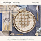 MACKENZIE-CHILDS Enamel Salad and Dessert Plate, Small Plate for a Dessert or Appetizer Dish, 8 Inches, Brown-and-White Mocha Check