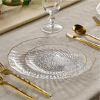 PLASTICPRO 60 Pack Plastic Plates Set of 30-10 inch Plates and 30-7 inch Plate, Elegant Clear Spiral and Gold Rim Disposable Fancy Premium Heavyweight