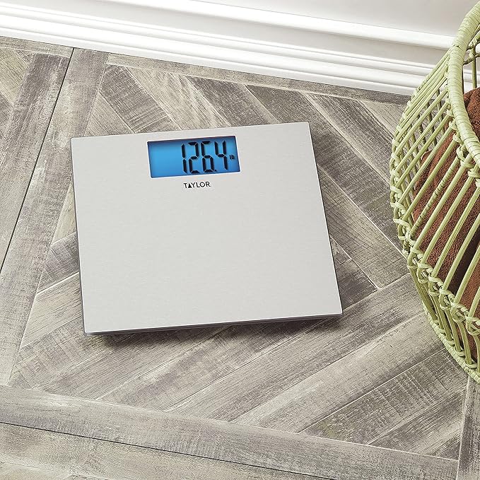 Taylor Digital Scales for Body Weight, Highly Accurate 400 LB Capacity, Unique Blue LCD, Auto on and Off Scale, 11.8 x 11.8Inches, Stainless Steel