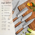 Wakoli Damascus Knife Block Set – 4-Piece Professional Chef Knife Collection with Magnetic Block | Genuine 67-Layer Damascus Steel Blades with VG10 Core | Ergonomic Zebrawood Handles