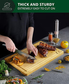 ROYAL CRAFT WOOD Wooden Cutting Boards for Kitchen Meal Prep & Serving - Bamboo Wood Serving Board with Deep Juice Groove Side Handles - Charcuterie & Chopping Butcher Block for Meat