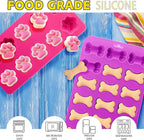 Anaeat Reusable Silicone Molds with Puppy Dog Paw and Bone Shaped, Flexible & Non-Stick Ice Cube Tray, Candy and Chocolate Making Mold for Homemade Baking Dog Treats, Jelly, Biscuit & Cupcake (4 Pack)