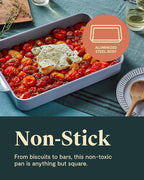 Caraway Non-Stick Ceramic 9”x13” Rectangle Pan Duo - Naturally Slick Ceramic Coating - Non-Toxic, PTFE & PFOA Free - Perfect for Brownies, Lasagnas, and More - White