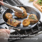 Anolon Everlast N2 Carbon Steel Frying Pan/Skillet with Helper Handle, Compatible with All Cooktops, Metal Utensil Safe, 10 Inch Open Fry Pan - Black