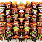 Antallcky 12 Pack Kebab Skewers 22 Inch BBQ Barbecue Skewers Stainless Steel Sticks Heavy Duty Large Wide Reusable with Nonslip Wooden Handle Ideal for Shish Kabob Chicken Shrimp and Vegetables