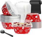30PCS 7.8OZ Foil Baking Cups with Lids - Mini Cake Tins & Pans for Holiday Gifts, Happy Hour