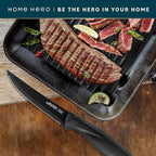 Home Hero High-Carbon Stainless Steel Steak Knife Set - Sharp Serrated Knives & Nonstick Coating - Ergonomic TPR-Coated Handles - Rust-Resistant Blades & Hand Wash - 8-Piece Set, Black
