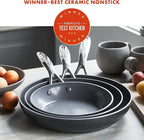 GreenPan Valencia Pro Hard Anodized 3 Piece Fry Pan Skillet Set, Ceramic Nonstick 8" 9.5" and 11" Induction Suitable Frying Pans, PFAS-Free Cookware, Dishwasher Safe, Oven and Broiler Safe, Gray