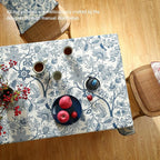 ISAENNE Designer French Linen Long Rectangle Tablecloth,Blue Floral Washable Indoor Table Cloth,Durable Home Decor Tablecloths for Dining Thanksgiving Kitchen Party Christmas,63"*102"-Ruyi B