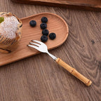8-Piece Natural Bamboo Small Dessert Forks, 6.3 Inches Stainless Steel with Bamboo Handle, Cake Forks