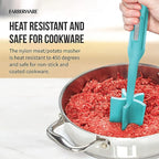 Farberware Heat Resistant Nylon Meat and Potato Masher, Safe for Non-Stick Cookware, Aqua Sky