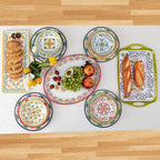 Large Serving Platter with Handles,19”x12”Large Rectangular Melamine Serving Tray Set of 2, Kitchen Food and BBQ Serving Platter, Talavera Grilling Prep and Serve Tray, Dishwasher Safe