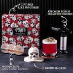 Whiskey Smoker Kit with Torch - Old Fashioned Smoker Kit comes with Skull-Shaped Smoke Infuser, Culinary Torch and Wood Chips (Apple, Cherry, Hickory) - Gifts for Men (Without Butane)