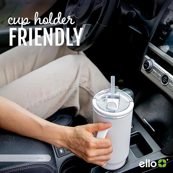 Ello Port 40oz Tumbler with Carry Loop & Integrated Handle, Vacuum Insulated Stainless Steel Reusable Water Bottle, Travel Mug with Leak Proof Lid & Straw, Perfect for Iced Coffee & Tea, Lilac