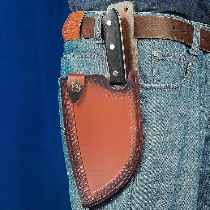Full Tang, Serbian Chefs knife,Chef Meat Cleaver,Kitchen Knives,Set with Leather Sheath,Take Carrying,Butcher,for Camping or Outdoor (8 inch)