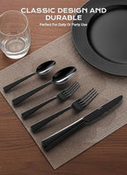 Black Silverware Set, 20-Piece Flatware Set Service for 4, Durable Stainless Steel, Mirror Polished Tableware Eating Cutlery Set, Kitchen Utensils Set with Steak Knives, Dishwasher Safe
