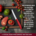 Victorinox Swiss Classic Paring Knife Set with Peeler - Includes a Straight Edge & Serrated Paring Knife, & Fruit & Vegetable Peeler - Red Handle, 3-Piece Set