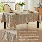 Newbridge Barcelona Luxury Damask Fabric Tablecloth, 60” Wide x 120” Rectangle, Golden Beige, 100% Polyester, No Iron, Soil Resistant Dining Room, Party and Banquet Table Cover