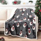 PAVILIA Premium Christmas Sherpa Throw Blanket | Snowman Decoration, Fleece, Plush, Warm, Cozy Reversible Microfiber Holiday Blanket 60x80