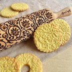 Embossing Rolling Pin FLOWERING VINE. Laser Engraved Dough Roller with Climbing Flowers Pattern for Embossed Cookies or Pottery by Algis Crafts