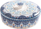 Bico Blue Talavera Ceramic Tortilla Warmer, 8.9 Inch Tortilla Holder with Lid for Taco Bread Pancake for Mexican Night and Party, Microwave and Dishwasher Safe