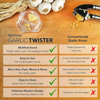 Nextrend Garlic Twister 4th Gen – Garlic Mincer & Garlic Press in One - for Ginger, Herbs, Nuts & more, BPA-Free, Dishwasher Safe, 3–5 Clove Capacity - Clear
