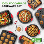 NutriChef 10-Piece Nonstick Kitchen Oven Baking Pans - Premium & Stylish Non-Stick Carbon Steel - Commercial Grade Restaurant Quality Metal Bakeware with Silicone Handles - Easy to Clean, NCSBS10S