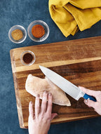 DURA LIVING Chef's Knife Set, 4 Piece Cutlery Knife Set, Superior Forged High Carbon Stainless Steel Ultra Sharp 8 Inch Chef, 7 Inch Santoku, 5 Inch Utility, 3.5 Inch Paring Knives, Royal Blue