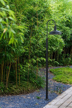 Steel Lighting Co. Gardena Barn Light | Outdoor Pole Top Mounted | 16" Dome | Upslope Gooseneck with Slip Fitter for 2-3/8" Standard Poles | Made in America | Matte Black Exterior/Brass Interior