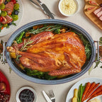 BRONYPRO Roasting Pan with Rack, 18-Inch Granite Roaster with Lid, 20 lb Capacity for Turkey, Chicken, and Vegetables, Red