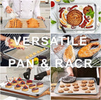 19.6 Inch Baking Sheet Pan with Rack Set, Joyfair Stainless Steel Toaster Oven Pans Tray & Cooling Racks for Cookie/Jelly Roll/Bacon/Meat, Commercial Metal & Rust-free, Dishwasher Safe