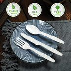 Compostable Knife,100 Biodegradable Silverware for Party, Large Disposable Utensils Eco Friendly Durable and Heat Resistant,Alternative to Plastic Knife