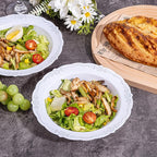 DaYammi 100 Pack Plastic Bowls with Silver Rim, 12oz Disposable Soup Bowls, Heavy Duty Dinner Bowls for Weddings, Parties, Dinners, Catering and Everyday Use