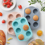 Silicone Muffin Pan, Food Grade Silicone Cupcake Molds for Baking Muffins and Cupcakes, 6-Cup Nonstick Cupcake Pan, Easy Cleaning and BPA-Free (Gray, Orange, Blue)