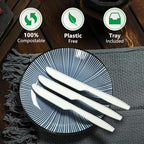 Compostable Knife,100 Biodegradable Silverware for Party, Large Disposable Utensils Eco Friendly Durable and Heat Resistant,Alternative to Plastic Knife
