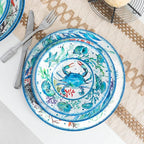 LEHAHA 12-Piece Melamine Beach Dinnerware Set, Coastal Plates and Bowls Sets, Oceanic Sea Life Dish Sets for 4, Great for Indoor Outdoor Dining on the Beach, RV, Camping or Cabin