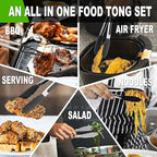 Anaeat Non-Stick Silicone Locking Tong Set of 3 - Stainless Steel 7, 9 and 12 inch Kitchen Food Tongs with Non-Slip Silicone Tips and Grip for Cooking, Baking and BBQ - Heavy Duty & Heat Resistant